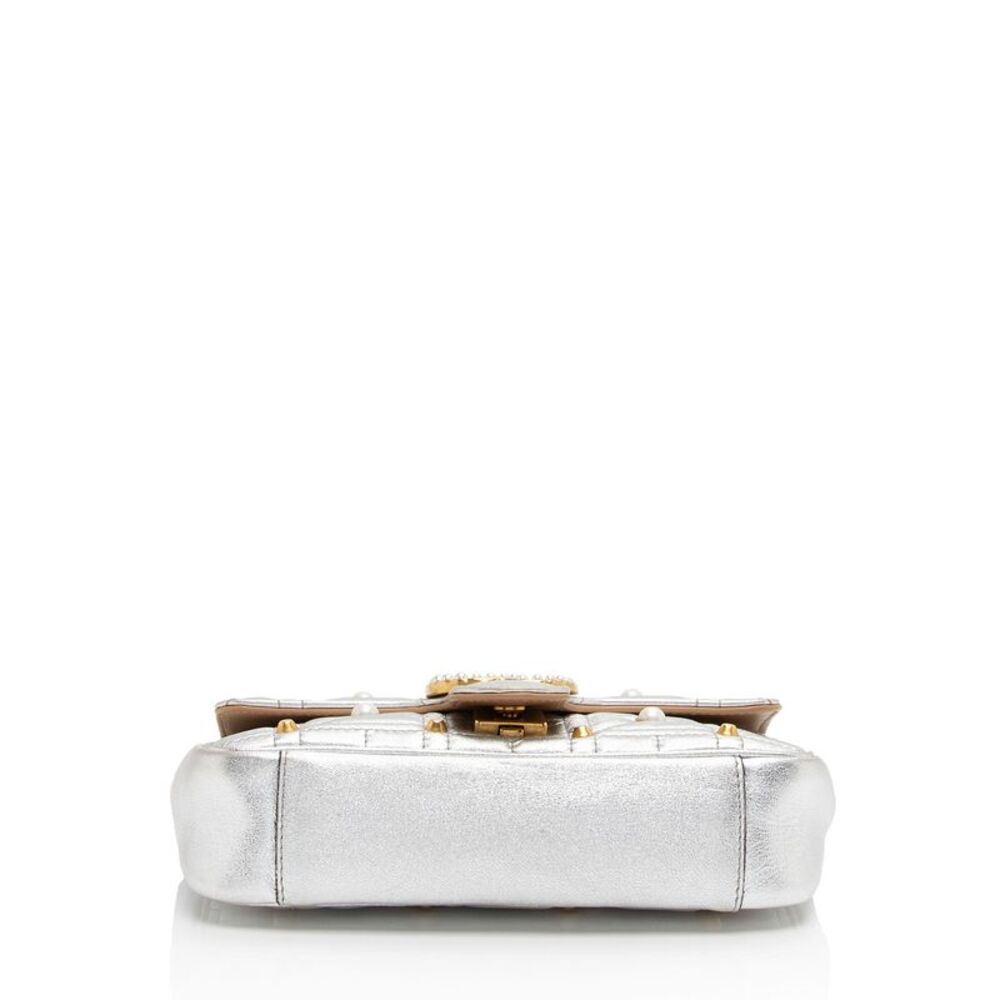 Gucci Metallic Matelasse Leather Pearl GG Marmont Mini Flap Bag - Picture 4 of 15